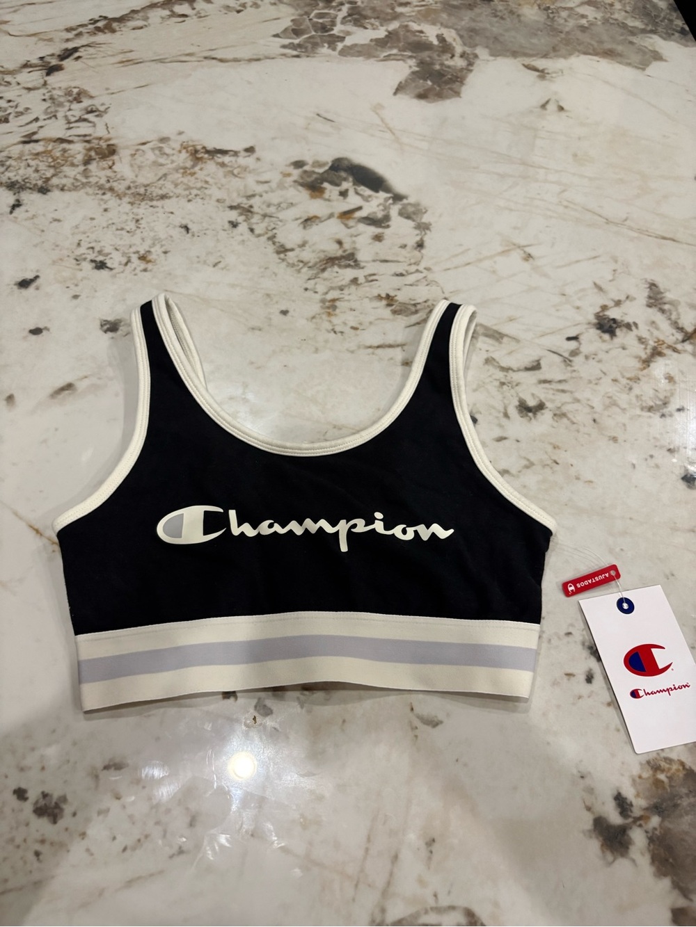 Champion Black Bralette with Cream Trim and Striped Band